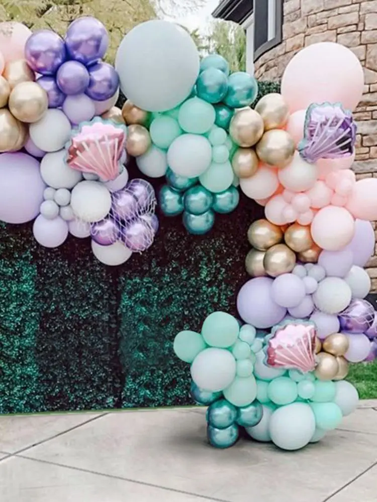 

JOLLYBOOM Ocean Theme Macaron Pink Purple Balloon Garland Arch Kit with Shell Foil Balloon for Baby Shower Girls Birthday Party