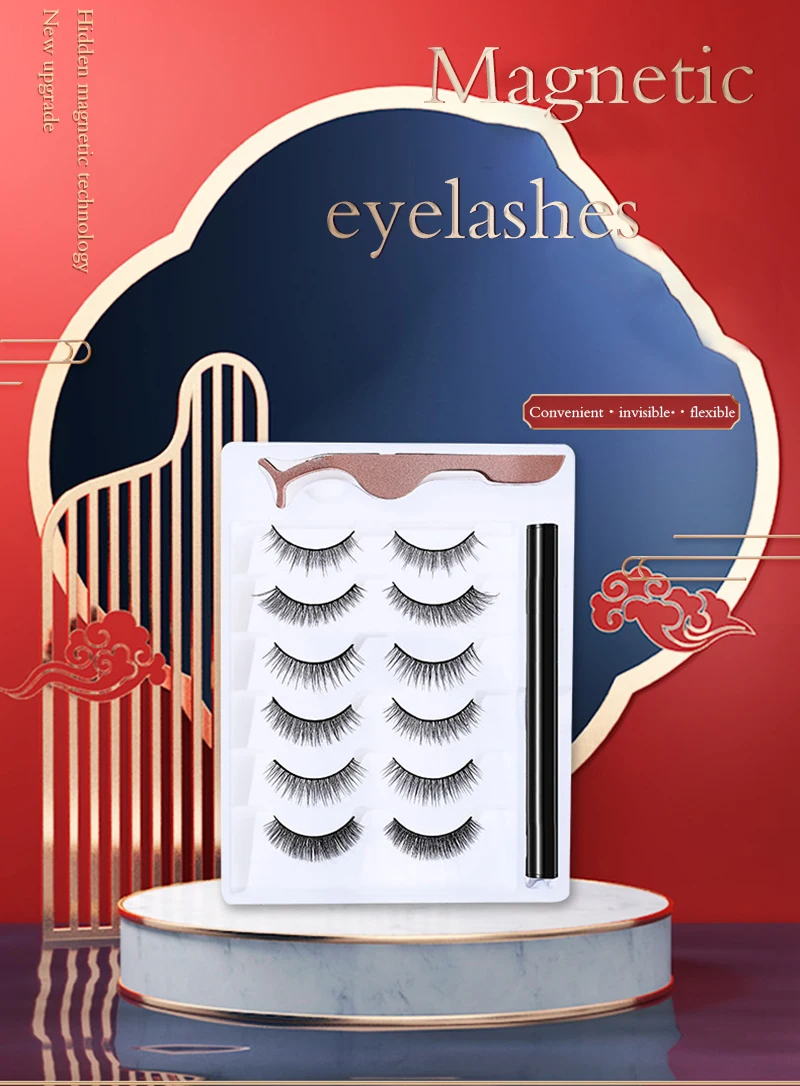 

6 Pairs Magnetic False Eyelash Long Style Handmade Three-dimensional Collocation Amphibious Eyeliner Adsorption Eyelash Makeup