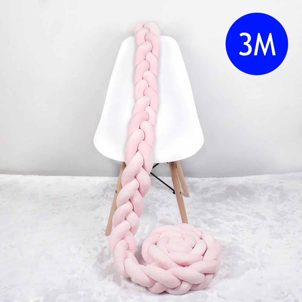 Pink 3m 1 м/2 м/3 м длинный забор для детской кроватки Плетеный пинцет с ручной вязкой Подушка для детской кроватки бампер защитный коврик для детской кроватки украшение интерьера - Цвет: Pink 3m