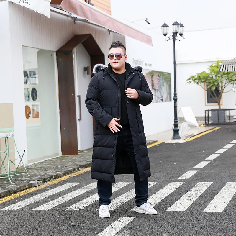 Мужское длинное пальто выше колена с воротником из лисьего меха очень большого