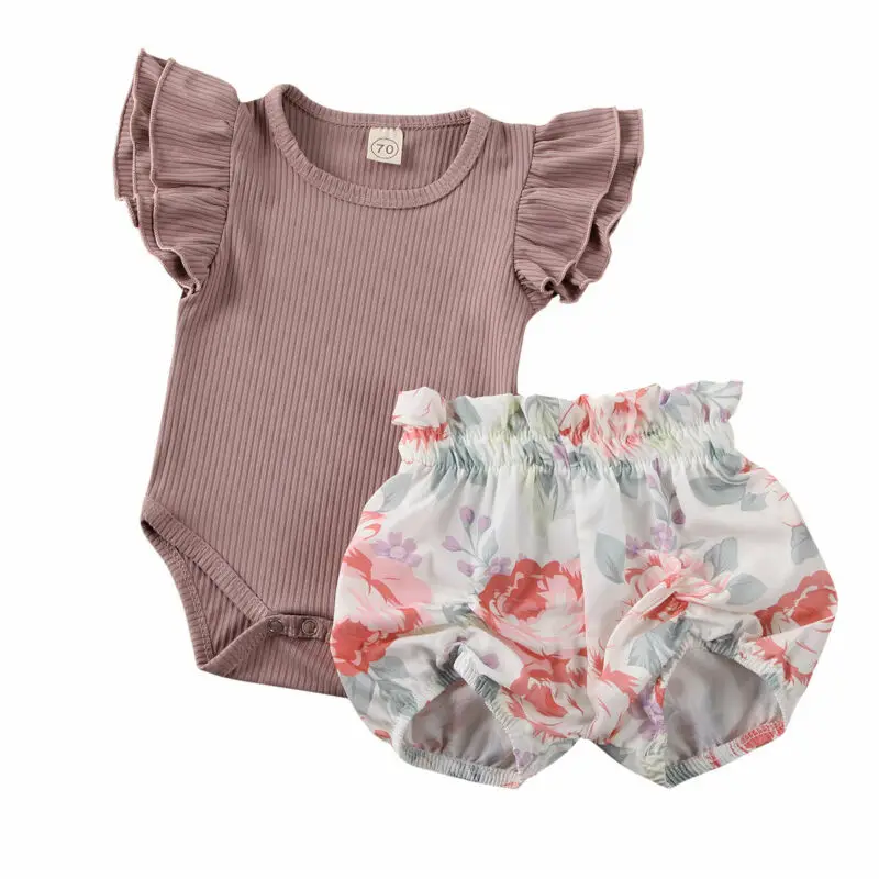 

Infant Baby Girls Floral Clothes Ruffle Romper Top Shorts Pants Summer Outfit 0-24m