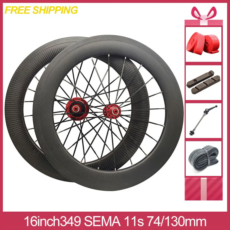 349SV11-WS Carbon 11speed 14/21holes Fnhon Bike 349 74/130mm Rim V C Brake 3sixty Folding Bicycle Wheels