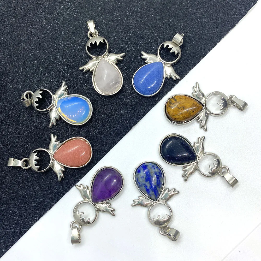 

Natural Stone Blue Sand Stone Tiger Eye Stone Angel Wing Pendant Used for DIY Jewelry Making Necklace and Bracelet Accessories