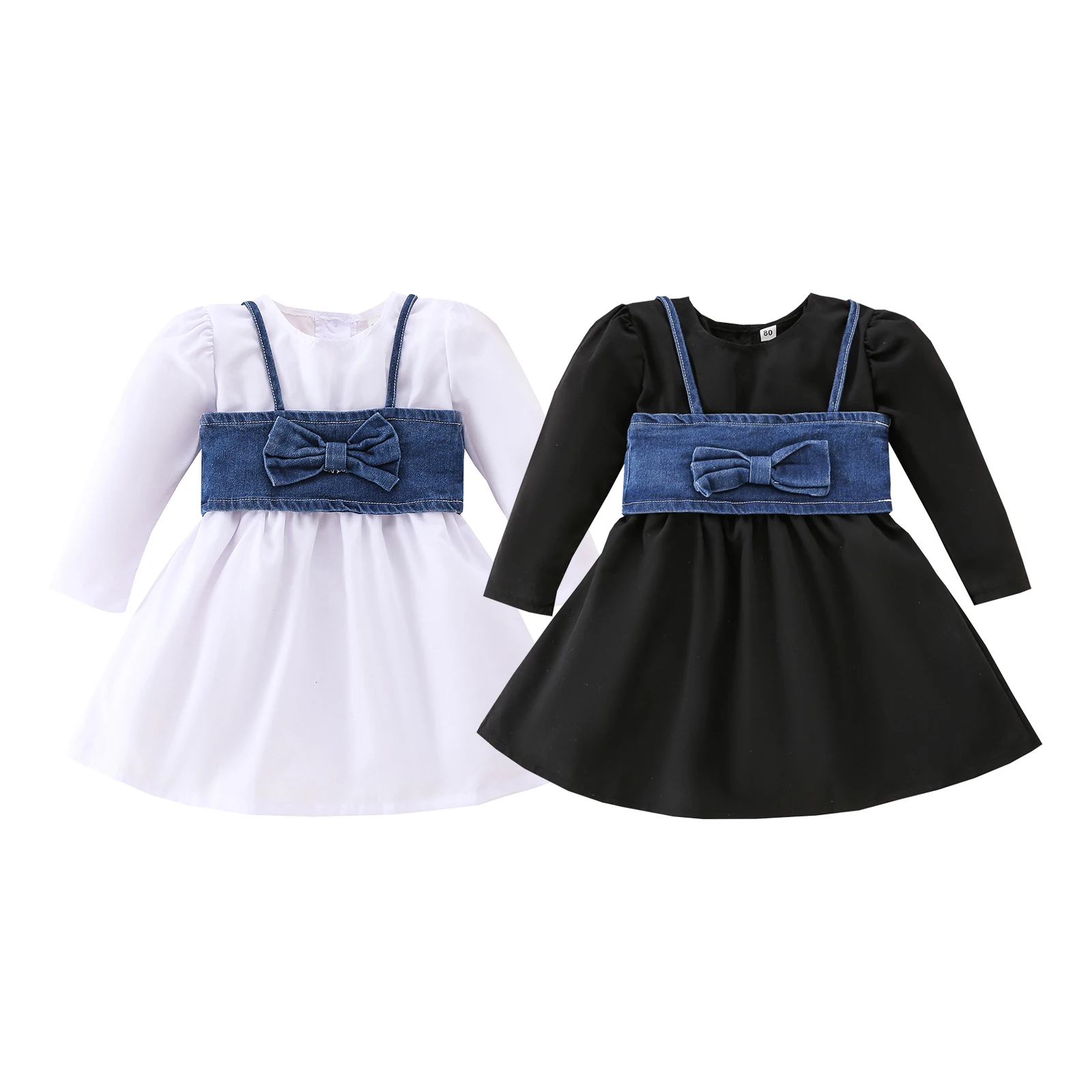 

Lioraitiin модное осеннее платье для маленьких девочек от 0 до 5 лет с жилетом, платье с длинным рукавом и круглым вырезом и джинсовым жилетом