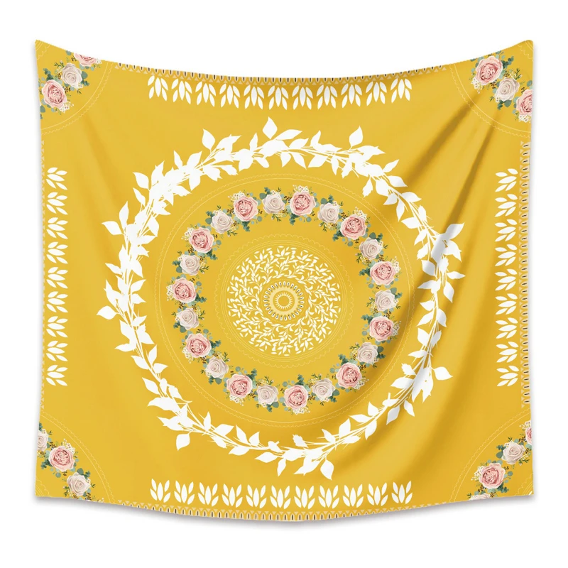 

Flower and Leaves Orange Bohemia Tapestry for Livingroom Photography Wall Decor
