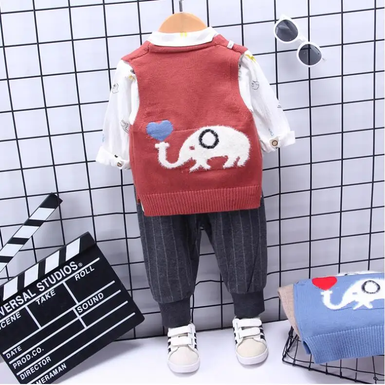 

2020 Autumn Baby Boys Clothing Sets Toddler Infant Clothes Suits Sweater Vest Lapel T Shirt Pants Children Casual Costume Sets