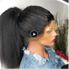 Кудрявые прямые черные волосы Yaki без клея, синтетический кружевной передний парик для черных женщин с детскими волосами, ежедневный парик