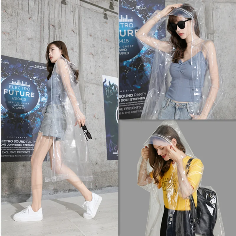 Transparent Raincoat Cloaks For Women Men Waterproof Rain Poncho Coat Reusable With Drawstring Hooded Protective Suit | Дом и сад