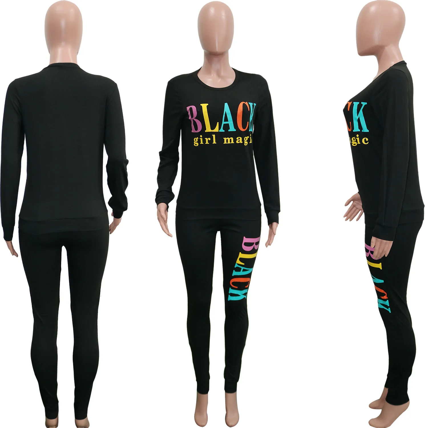 

Two Piece Set Women Black Letter Print Sport Tops Pant Autumn Clothes Suit Female Casual Lounge Wear Matching Sets Woman Jogging