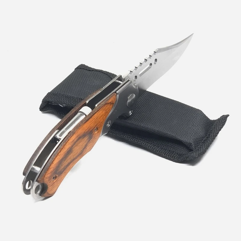 

2Pcs/Lot Folding Pocket Knife Outdoor Survival Tactical Knife Wood HandleCamping Hunting Knives Led Light Self-defense Tool