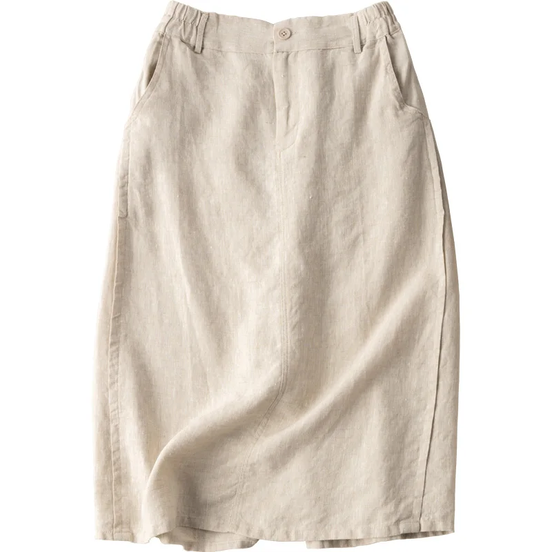 

Женская льняная юбка до колен, повседневная разноцветная трапециевидная юбка из натуральной ткани на молнии, лето 2021