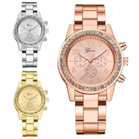 luxury rose gold rhinestone ladies watch 2021 casual top quartz stainless steel fake three eye fashion watch
