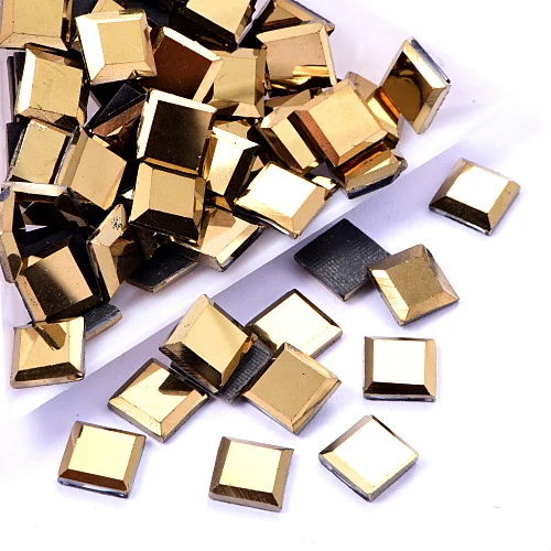 mine gold 8x8 мм 100 шт цвета квадратные стеклянные узоры HotFix Стразы плоское основание, тепловое крепление стразы из хрустального стекла горячей фиксации Стразы Y0271 - Цвет: mine gold