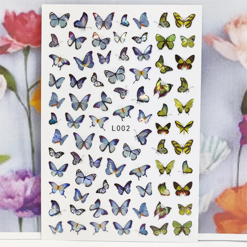

3D наклейки для ногтей, милые бабочки, насекомые, дизайн, многоцветные блестящие наклейки, маникюрные наклейки, Аврора, серебряные украшения ...