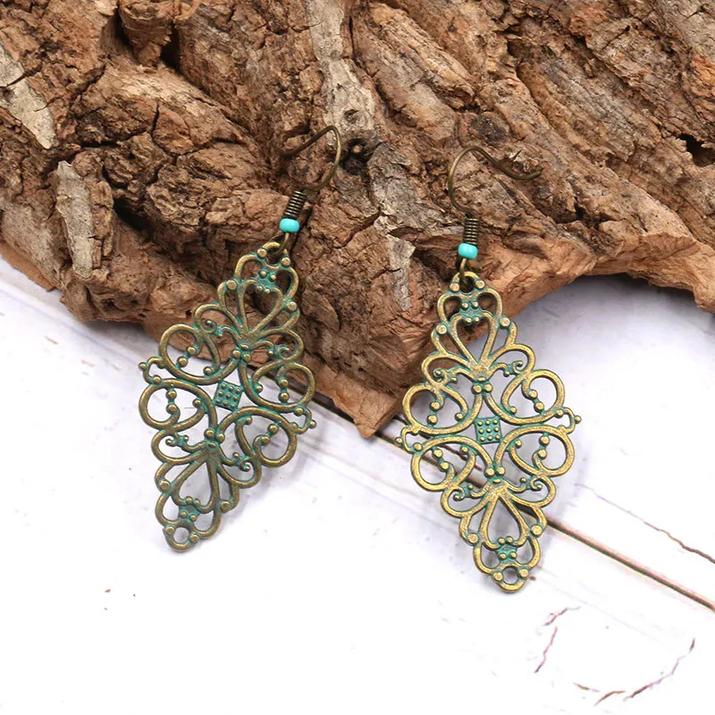 Античная бронза ярь Медянка патина цветочные серьги открытые богемные женские