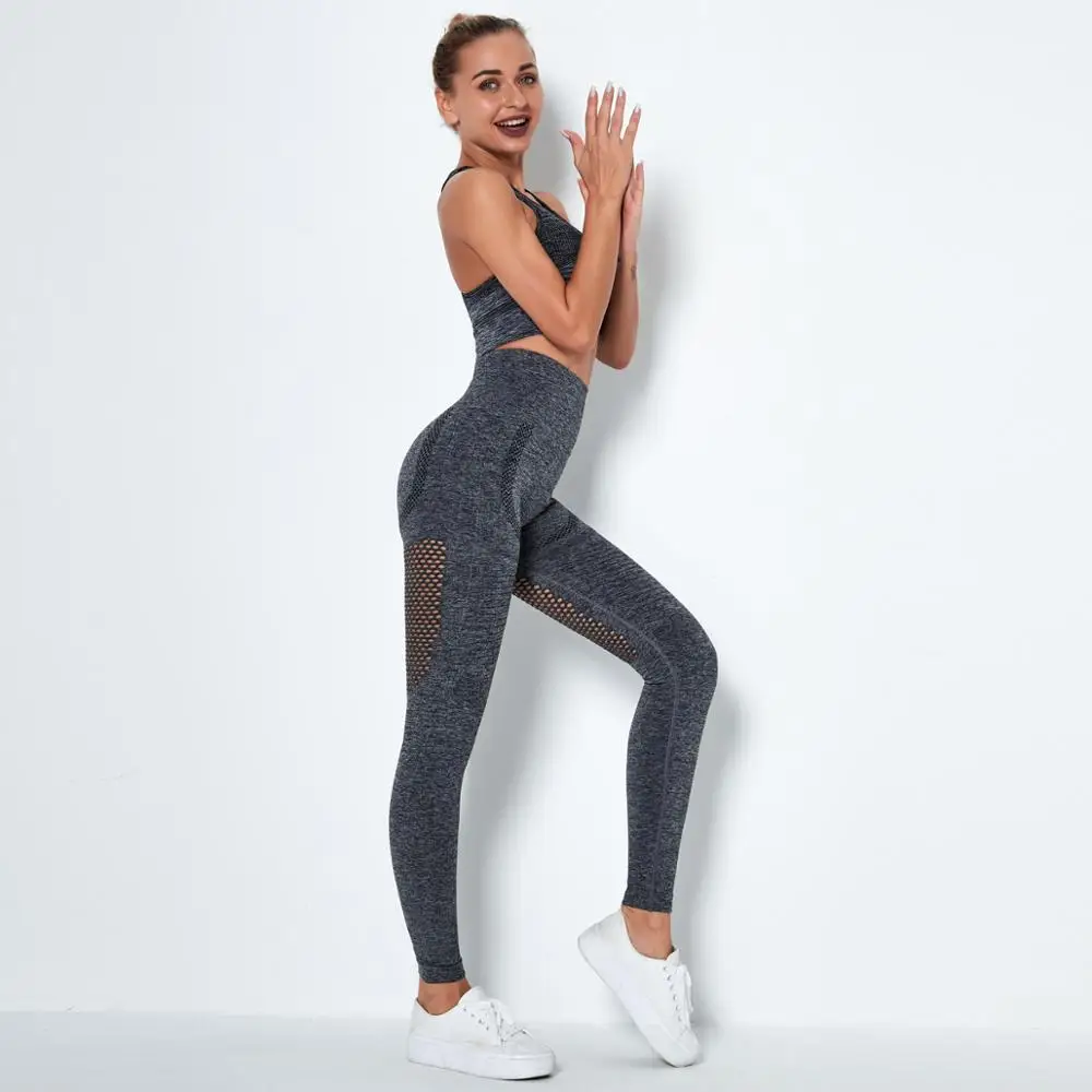 

Fashion Sport Crop Top Bra Sexy Leggings Hollow out Yoga Set Women Gym Workout Clothes Pants Tracksuit