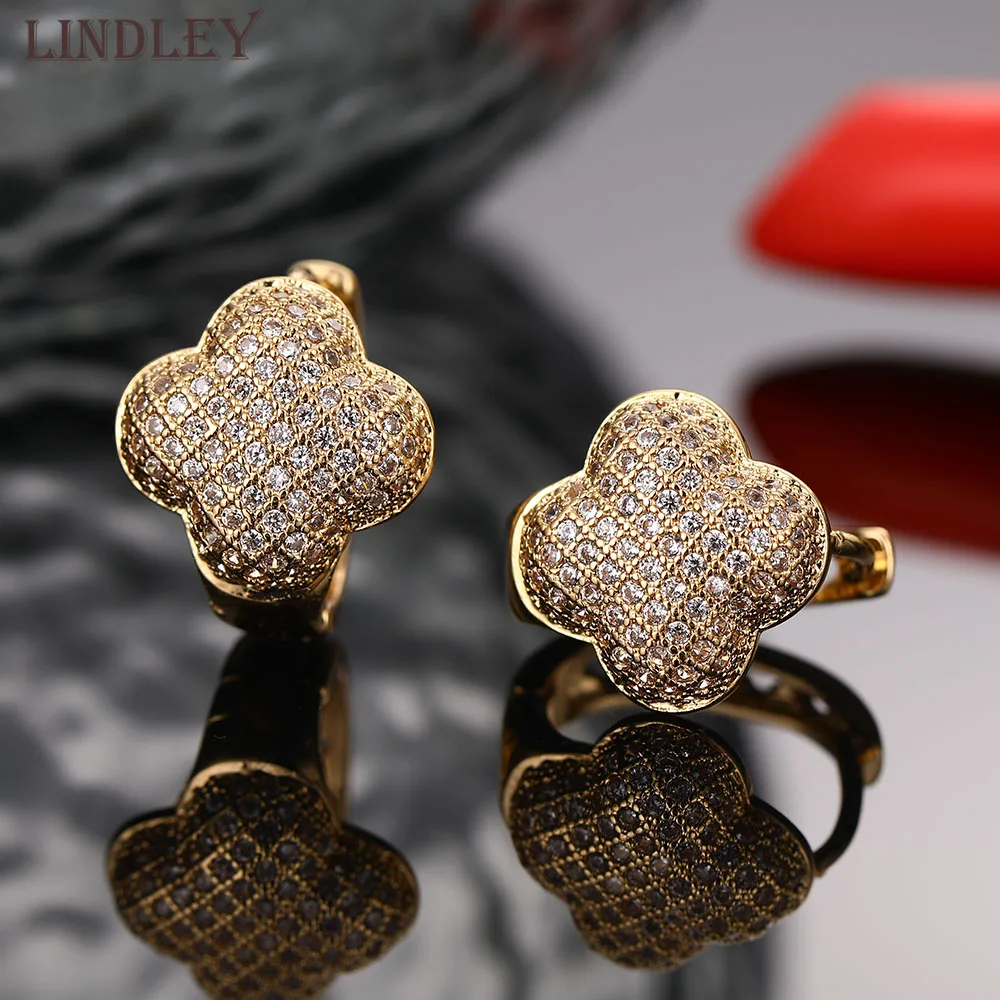 Женские серьги в форме четырехлистного клевера из розового золота 585 пробы с