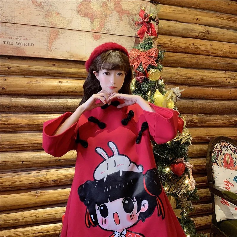 

Red Chinese style cheongsam cute dress women victorian dress kawaii girl gothic lolita op loli Sweet princess lolita dress