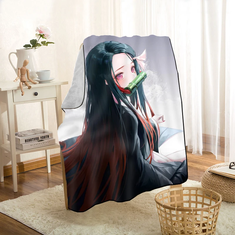 cute kimetsu no yaiba throw blanket personalized blankets on for the sofabedcar portable 3d blanket for kid home textiles free global shipping