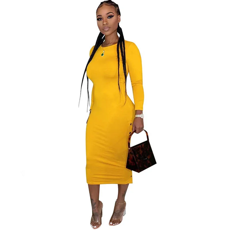 Женское модное Повседневное платье средней длины с боковыми пуговицами и