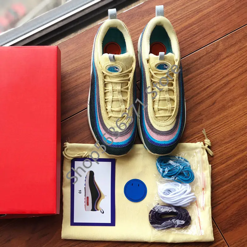 Air SW 97 Sean Wotherspoon Дизайнерская обувь 97s Vivid Sulfur мульти желтый синий гибридный