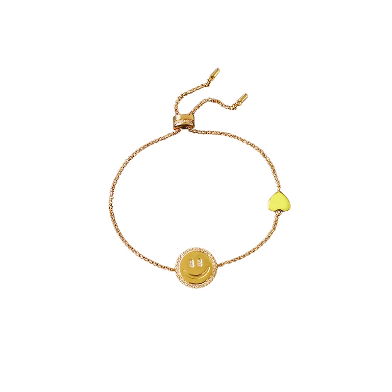 

S925 Sterling Silver Gold Color Love Smiley Face Bracelet Female Summer Style Leisurely Simple New Luxury Brand Monaco Jewelry