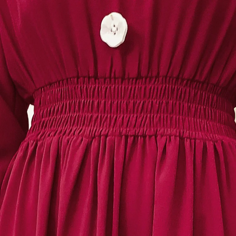 

Autumn Women's Fashion V-Neck Beach Wind Dress Retro Fairy Waist Slimming Comfortable Elegant Chiffon Skirt