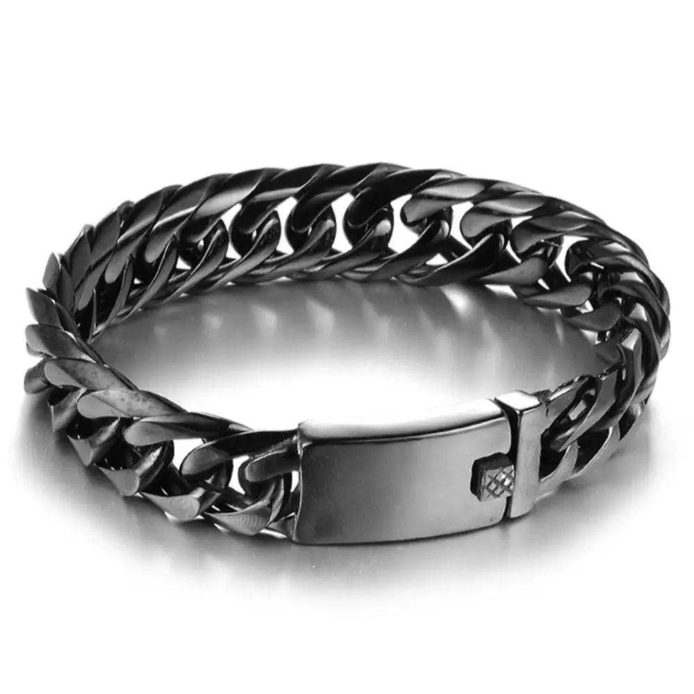 

15MM Width High Quality 316L Stainless Steel Black Tone Cuban Curb Chain Jewelry Men's Bracelet/Bangle 8-10" New Gift