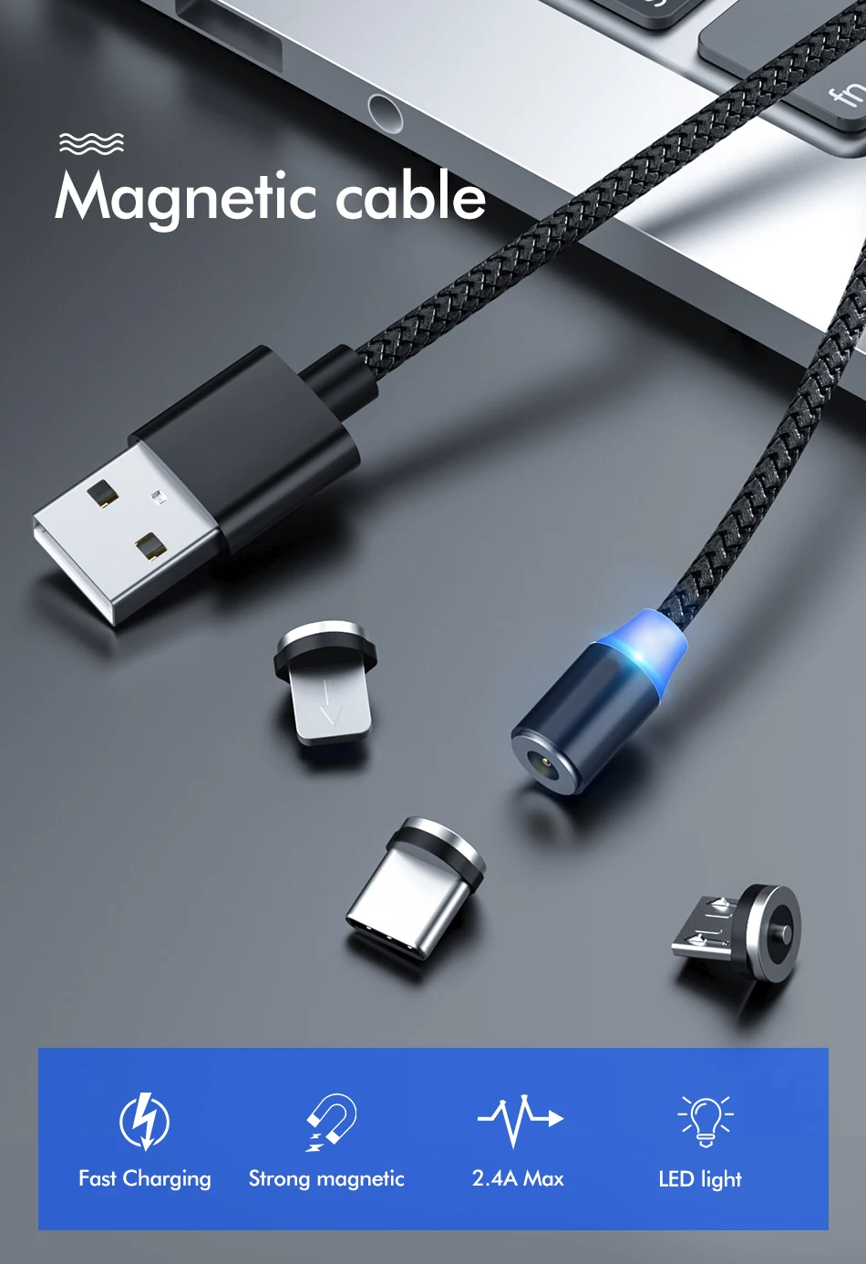 Biaze Магнитный usb кабель для зарядки usb type C для Iphone Xiaomi huawei samsung кабель для быстрой зарядки Micro USB кабель для светодиодного зарядного устройства
