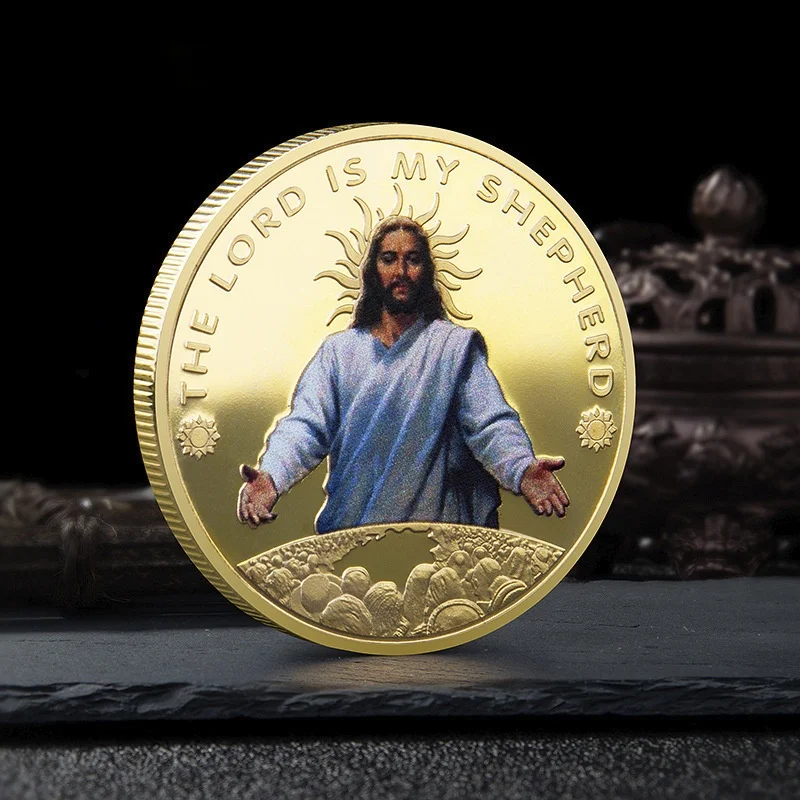 

Jesus Colour Printed Metal Commemorative Coin Gold Plated Coin Stations of The Cross Pattern Souvenir Coin Collectible Coin