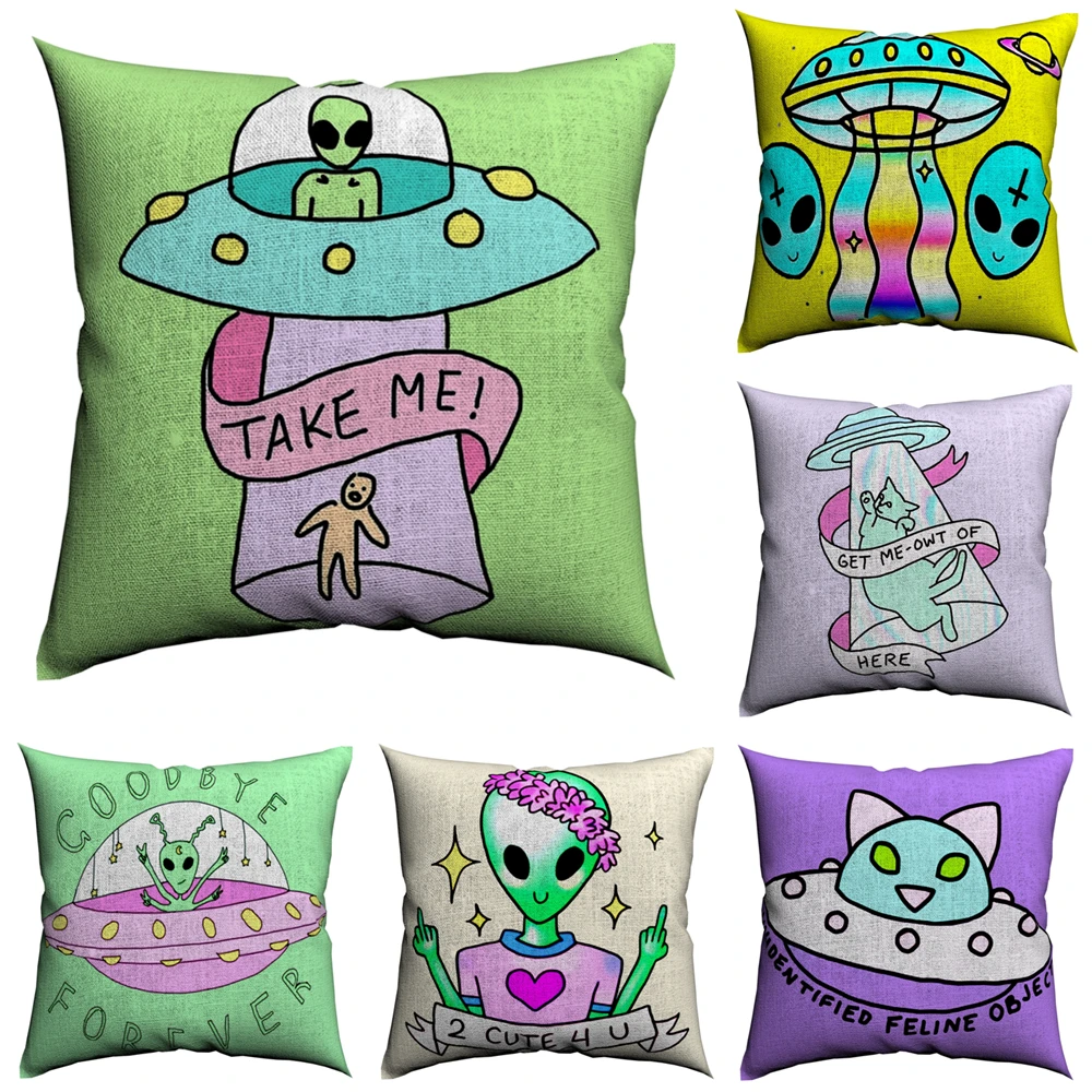 Забавный Alien Take Me декоративные подушки Чехол из хлопка и льна 45x45 см наволочка для