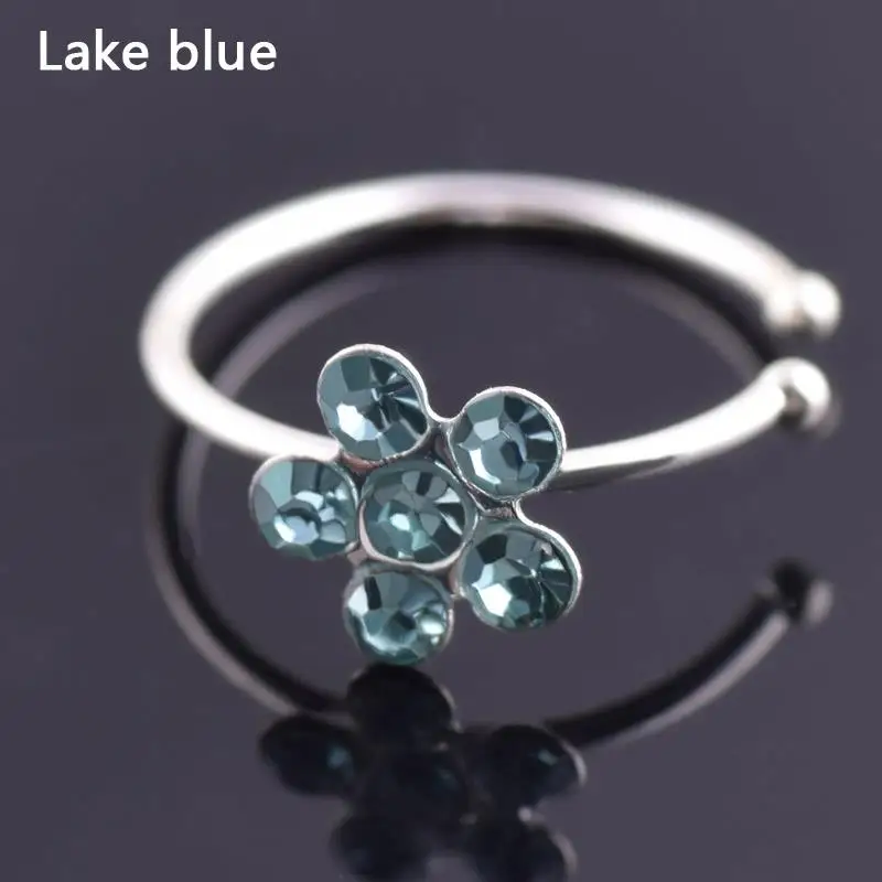 Men Women Fake Crystal Nose Piercing Body Jewelry Floral Hoop Nostril Ring Tiny Flower Helix Cartilage Tragus | Украшения и