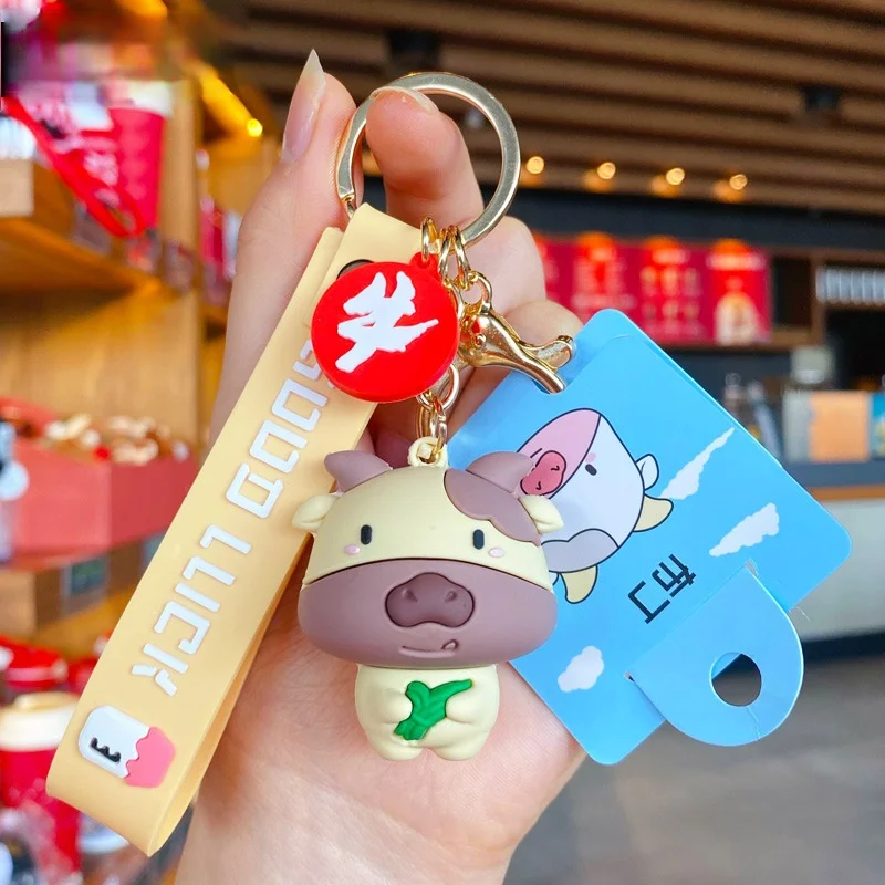 Fashion Cute Cute Cow Anime Key Chain    Creative Cartoon Fun Charm Key Chain   Lady Cute Bag Mobile Phone Key Chain Pendant