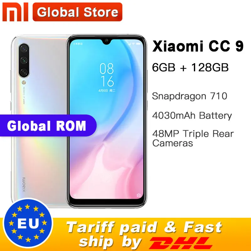 Глобальная ПЗУ Xiaomi Mi CC9 6 ГБ ОЗУ 128 Гб мобильный телефон Snapdragon 710 48MP Тройная камера 32