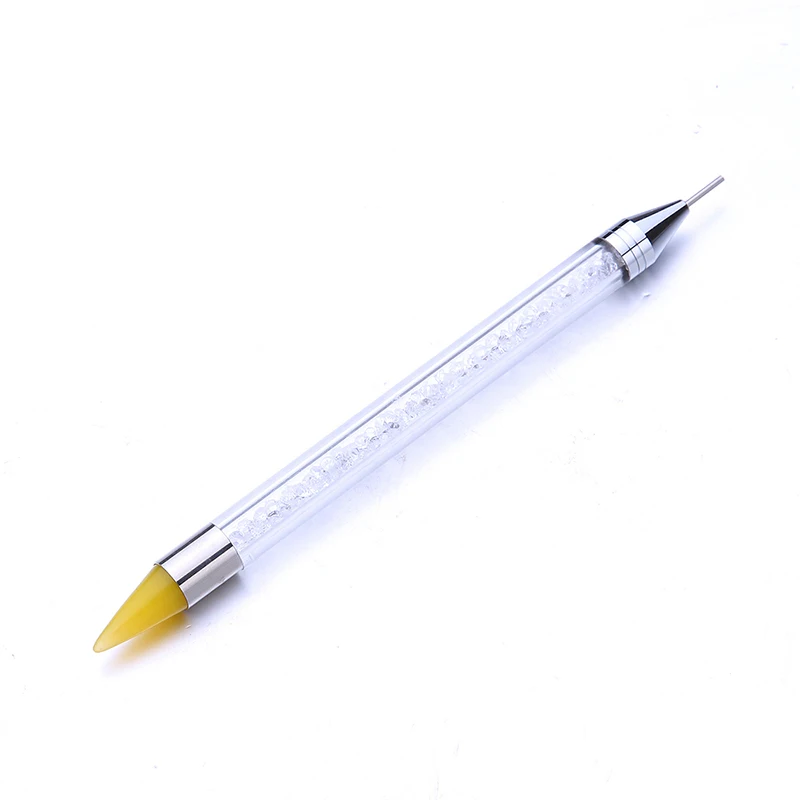 yellow pen Новинка, двухконцевая Силиконовая ручка для дизайна ногтей, точечная ручка, стразы, карандаш, хрустальные украшения, инструмент для маникюра, 2 способа, без воска - Цвет: yellow pen