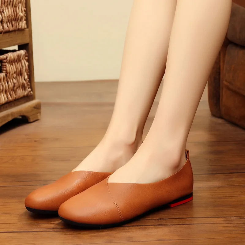 Балетки женские из мягкой ПУ кожи лоферы без застежки винтажные удобные