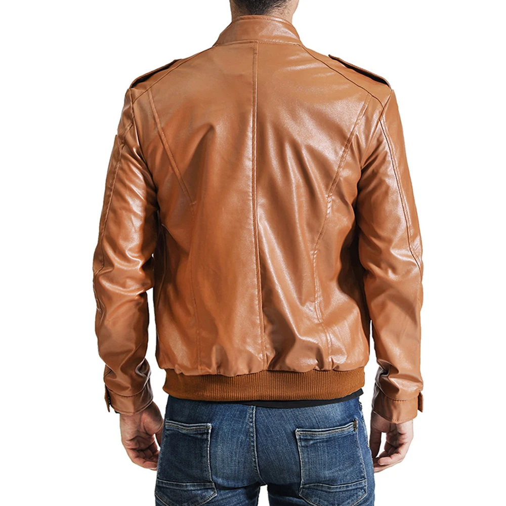 Байкерское кожаное пальто 2019 зимние мужские кожаные куртки на молнии однотонные