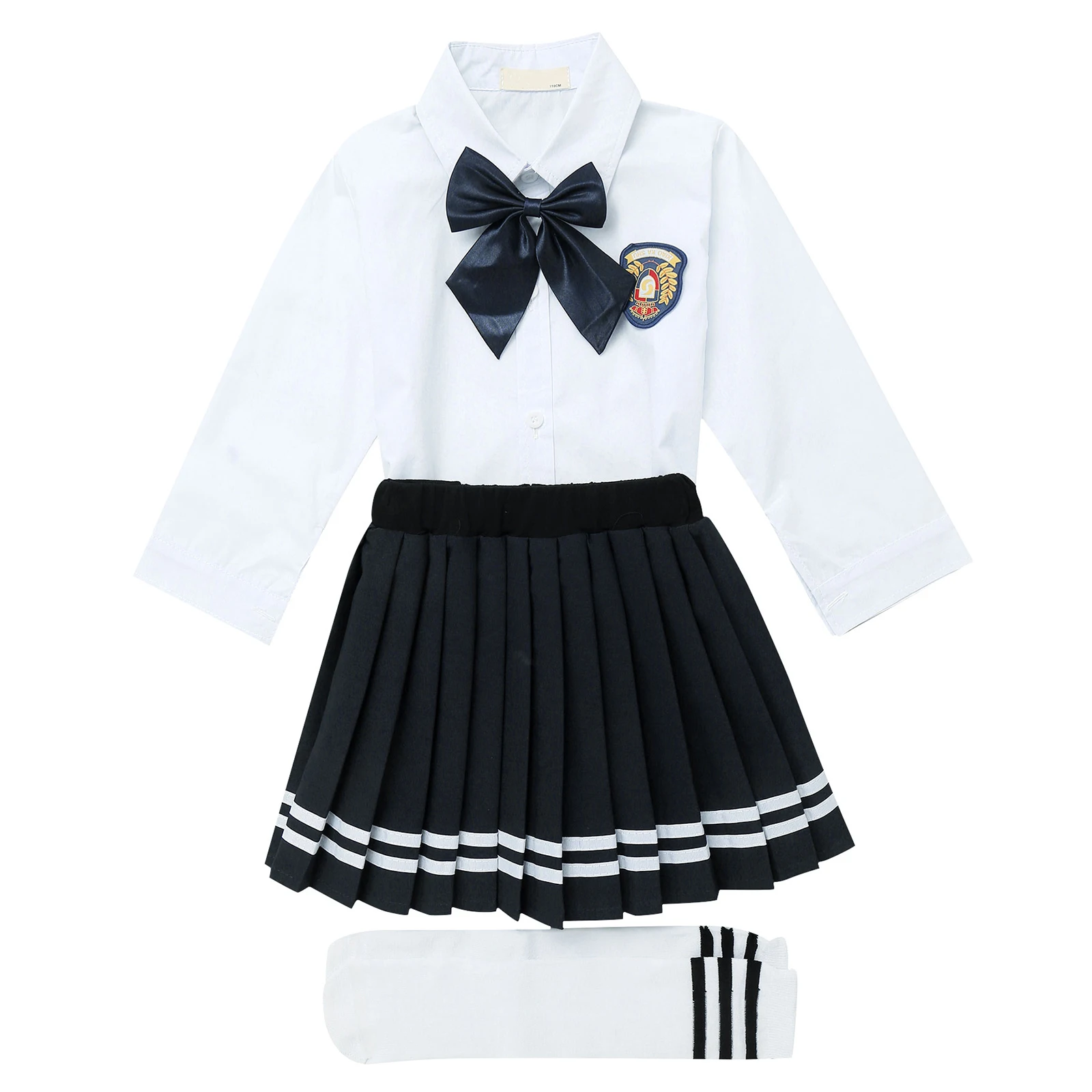 Girls Japanese Costumes Kids Student School Uniform Outfit Shirt Pleated Skirt with Stocking for Cosplay Stage Performance 2022