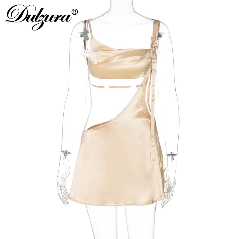 

Dulzura 2021 Hot Women Fashion Silk Hollow Out Sleeveless Sling Stripe Bodycon Zipper Ladies Mini Short Outfits