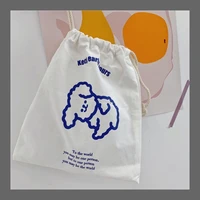 ins concise printing bear pencil cese cosmetic bag kawaii large capacity student canvas storage bag school stationery