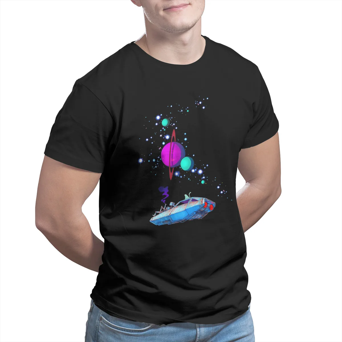 

Men's T-shirts Stargazing Print Custom Kawaii Short Sleeve Hip-Hop Tshirts 33455