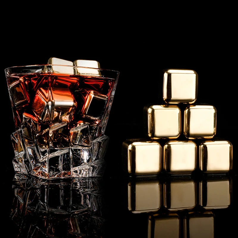 

Reusable Golden Whiskey Stones Ice Cubes Chilling Rocks whisky cooler whiskey ice bucket champagne beer cooler stainless steel