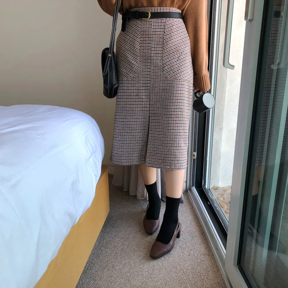 Клетчатые длинные юбки с ремнем новинка 2018 Женская юбка высокой талией на осень и