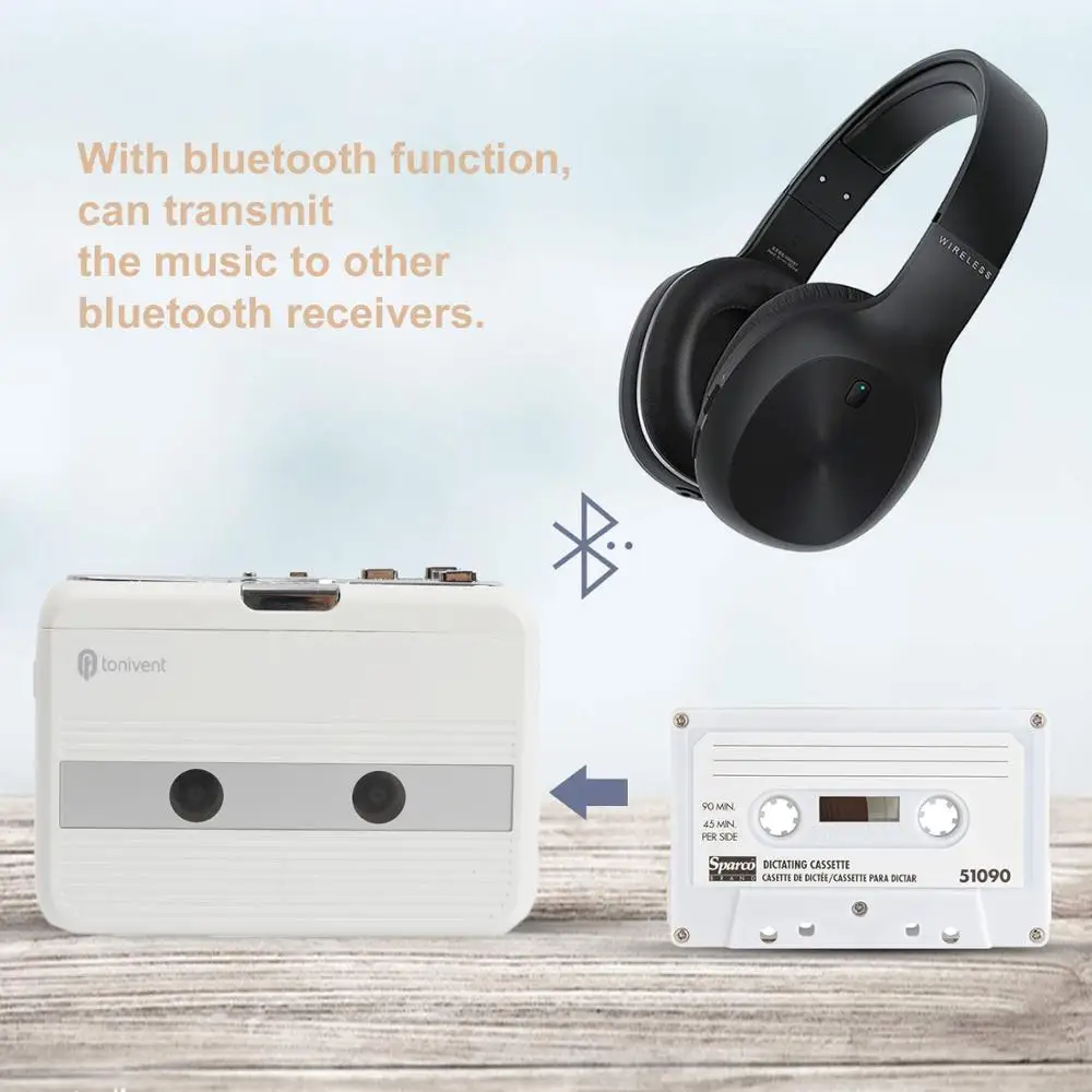 Bluetooth-кассетный плеер с лентой для передачи музыки на Bluetooth-наушники/динамик