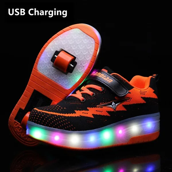 Eur28-43 два кроссовки с колесами; Зарядка через USB светящийся светодиодный светильник вверх 2020 роликовые коньки колеса обувь для маленьких мал... от AliExpress WW