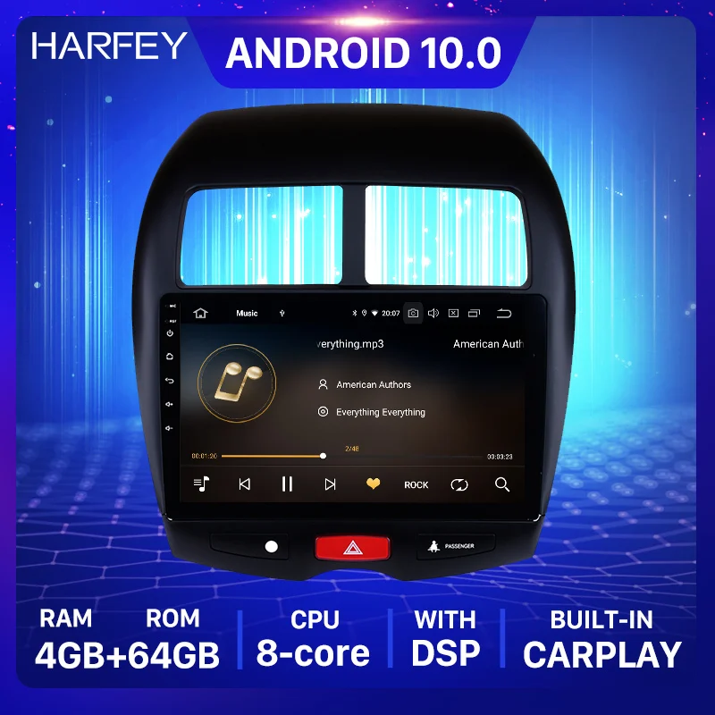 Мультимедийная магнитола Harfey 1DIN 10 1 дюйма 4 + 64 ГБ Android 0 GPS для Mitsubishi ASX Peugeot 2010 2012 2013