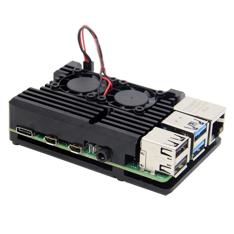 

Алюминиевый чехол с двумя вентиляторами для Raspberry Pi 4 Model B 3B 3 B +