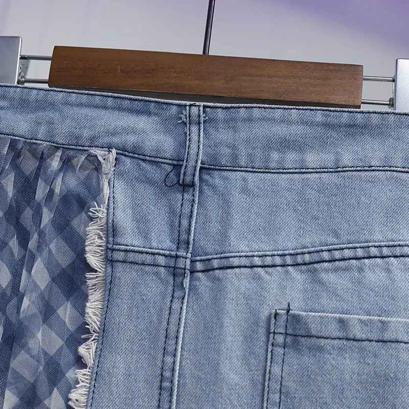 Модные джинсовые юбки женские эластичные трапециевидной формы с высокой талией