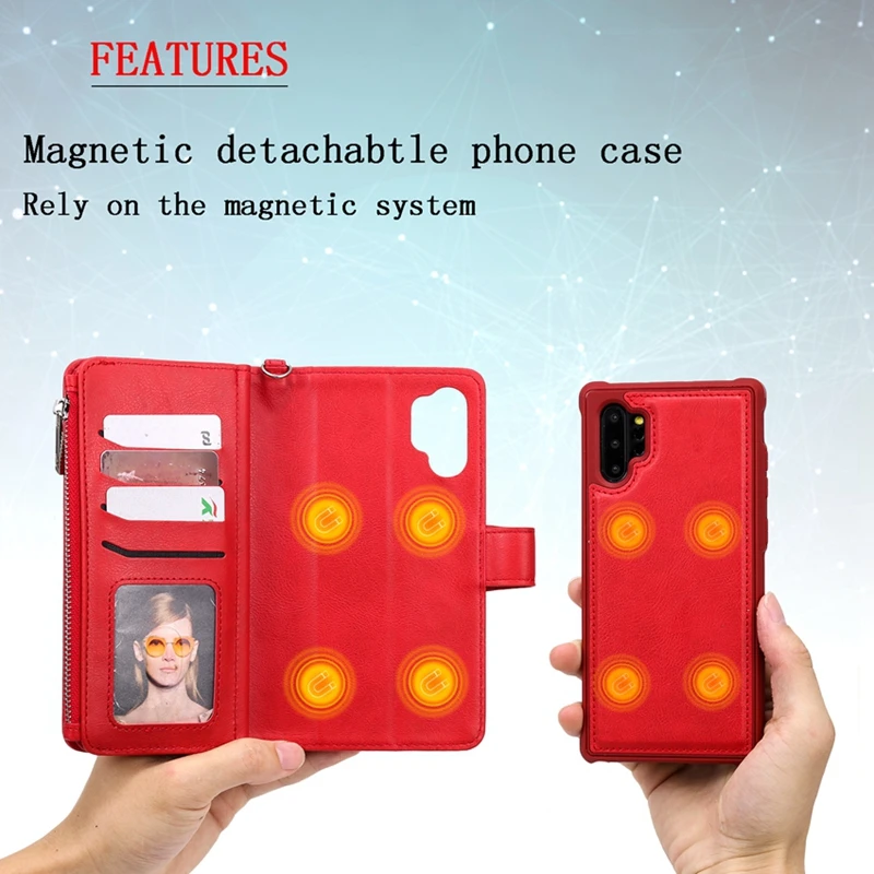 Съемный флип-чехол-бумажник для Samsung Galaxy Note 10 Plus чехол из искусственной кожи с