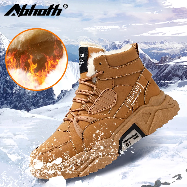 

Abhoth Men Winter Casual Shoes Short Plush Keep Warm Lace-Up Men Sneakers Outdoor Flat Heighten Non-slip Wearable Men Gym Shoes